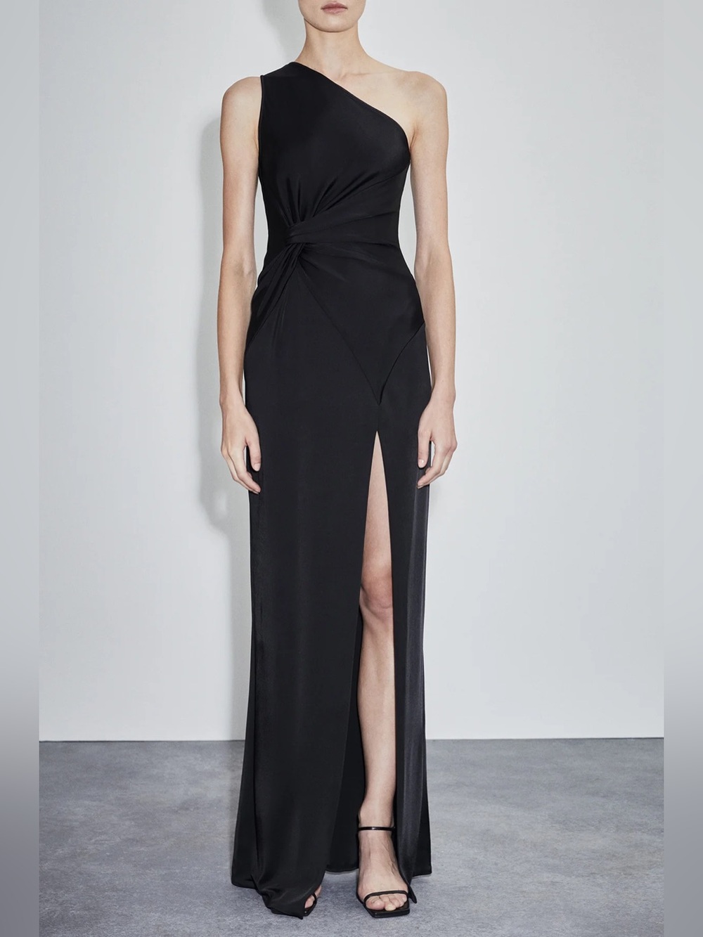 Et Ochs Denise One-Shoulder Black Evening Gown with Side Knot and High Slit
